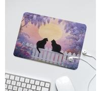 LUYYSKY Funny Vintage Black Cat Waterproof Base Mouse Pad Classic Natural Full Moon Night Japanese Animal Black Cat Plant Lilac Desk Accessories Decor Lightweight Mouse Pad-24 x 20 CM