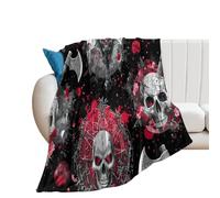 LUYYSKY Gothic Abstract Gothic Skeleton Flannel Blanket Bedding Sofa Decor Funny Watercolor Halloween Animals Bats Spider Skull Soft Warm Throw Blanket, 100x130 cm