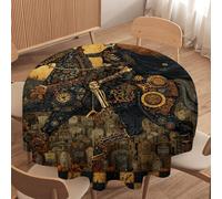 LUYYSKY Gothic Abstract Skull Knight Waterproof Round Tablecloth Beautiful Spooky Halloween Full Moon Animal Horse Plant Pumpkin Washable Table Cover for Kitchen-152.4" Wx152.4 L cm