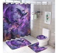 LUYYSKY Gothic Horror Wildlife Bat Shower Curtain Decor Set,Colorful Halloween Scary Full Moon Forest Dead Tree Animal Bat Bathroom Decor Sets With Rugs,Bathroom Shower Curtain Set