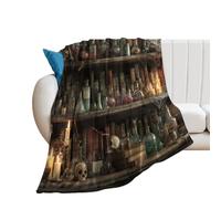 LUYYSKY Gothic Rustic Magic Bookshelf Lightweight Flannel Blanket Classic Vintage Halloween Skull Skeleton Print Cozy Soft Throw Blanket, 100x130 cm