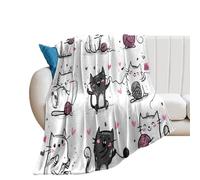 LUYYSKY Minimalist Cartoon Cute Kitten Lightweight Flannel Blanket Colorful Funny Japanese Anime Animal Kitten Pattern Cozy Soft Throw Blanket, 76x100 cm