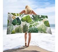 LUYYSKY Minimalist Watercolor Palm Leaf Quick-Drying Beach Towel, Modern Rustic Tropical Botanical Plant Palm Tree Green Leaves Travel Vacation Single Sided Pile Bathroom Towels