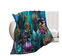 LUYYSKY Modern Abstract Cactus Flannel Blanket Bedding Sofa Decor Colorful Classic Western Tropical Plant Succulents Cactus Floral Print Soft Warm Throw Blanket, 130x150 cm