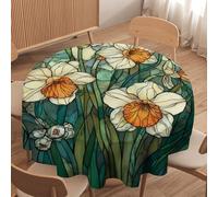 LUYYSKY Modern Abstract Daffodils Floral Round Tablecloth Beautiful Vintage Botanical White Flowers Animal Butterflies Washable Decor for Table Cover for Kitchen-50 Wx50 L