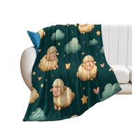 LUYYSKY Modern Anime Animals Alpaca Flannel Blanket Bedding Sofa Decor Funny Watercolor Farm Animal Sheep Cloud Star Heart Print Soft Warm Throw Blanket, 76x100 cm