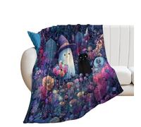 LUYYSKY Modern Classic Cute Ghost Flannel Blanket Bedding Sofa Decor Funny Abstract Halloween Night Animal Black Cat Plant Floral Ghost Soft Warm Throw Blanket, 150x200 cm