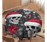 LUYYSKY Modern Classic Skull Round Tablecloth Funny Minimalist Christmas Skull Skeleton Snowflake Pattern Washable Decor for Table Cover for Kitchen-91.4" Wx91.4 L cm