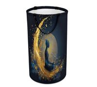 LUYYSKY Modern Exotic India Yoga Versatile Storage Laundry Basket, Rustic Abstract Full Moon Starry Sky Galaxy Yoga Blue Gold Pattern Large Bathroom Laundry Hamper With Handle-40 CM Dia, 69 CM High