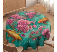 LUYYSKY Modern Funny Asian Cat Round Tablecloth Classic Realistic Bathroom Art Animal Kitten Duck Plant Floral Washable Decor for Table Cover for Kitchen-60 Wx60 L