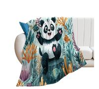 LUYYSKY Modern Funny Asian Panda Flannel Blanket Bedding Sofa Decor Classic Anime Ocean Sea Underwater Animals Panda Fish Coral Soft Warm Throw Blanket, 76x100 cm