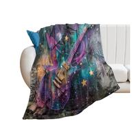 LUYYSKY Modern Graffiti Neon Guitar Lightweight Flannel Blanket Fantasy Cool Music Theme City Street Instrument Guitar Cozy Soft Throw Blanket, 76x100 cm