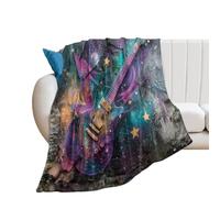 LUYYSKY Modern Graffiti Neon Guitar Lightweight Flannel Blanket Fantasy Cool Music Theme City Street Instrument Guitar Cozy Soft Throw Blanket, 150x200 cm
