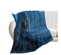 LUYYSKY Modern Nautical Beautiful Mermaid Flannel Blanket Bedding Sofa Decor Retro Watercolor Full Moon Starry Sky Beach Pattern Soft Warm Throw Blanket, 130x150 cm
