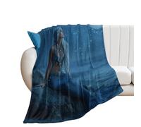 LUYYSKY Modern Nautical Beautiful Mermaid Lightweight Flannel Blanket Retro Watercolor Full Moon Starry Sky Beach Pattern Cozy Soft Throw Blanket, 76x100 cm