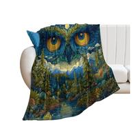 LUYYSKY Modern Realistic Animal Owl Lightweight Flannel Blanket Retro Watercolor Full Moon Forest Elegant Owl Pattern Cozy Soft Throw Blanket, 100x130 cm