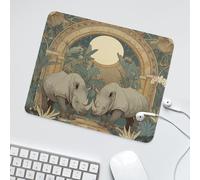 LUYYSKY Modern Realistic Rhino Waterproof Base Mouse Pad Abstract Rustic Tropical Animals Rhinoceros Plants Palm Trees Desk Accessories Decor Lightweight Mouse Pad-30 x 25 CM