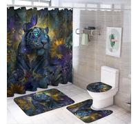 LUYYSKY Modern Realistic White Tiger Shower Curtain Decor Set,Colorful Abstract Outer Space Galaxy Animals Tiger Butterfly Plants Su Bathroom Decor Sets With Rugs,Bathroom Shower Curtain Set