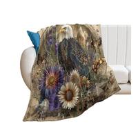 LUYYSKY Modern Realistic Wildlife Eagle Flannel Blanket Bedding Sofa Decor Classic Rustic Animal Bald Eagle Butterfly Plants Floral Soft Warm Throw Blanket, 100x130 cm