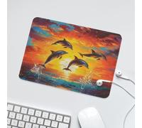LUYYSKY Modern Watercolor Dolphin Sunset Non-Slip Rubber Mouse Pad Rustic Summer Oil Painting Nautical Wildlife Dolphin Mouse Pads for Computers Laptop Mouse-24 x 20 CM