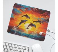 LUYYSKY Modern Watercolor Dolphin Sunset Waterproof Base Mouse Pad Rustic Summer Oil Painting Nautical Wildlife Dolphin Desk Accessories Decor Lightweight Mouse Pad-30 x 25 CM