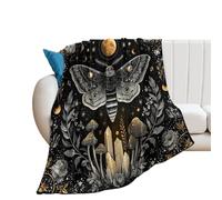 LUYYSKY Mystical Fantasy Butterfly Pattern Flannel Blanket Bedding Sofa Decor Vintage Abstract Bohemia Full Moon Animal Butterfly Mushroom Flower Soft Warm Throw Blanket, 76x100 cm