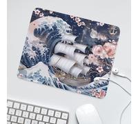 LUYYSKY Nautical Pirate Ship Great Waves Waterproof Base Mouse Pad Modern Japanese Watercolor Anchor Cherry Blossom Desk Accessories Decor Lightweight Mouse Pad-30 x 25 CM