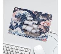 LUYYSKY Nautical Pirate Ship Great Waves Waterproof Base Mouse Pad Modern Japanese Watercolor Anchor Cherry Blossom Desk Accessories Decor Lightweight Mouse Pad-24 x 20 CM