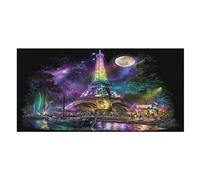 LUYYSKY Oil Painting Beautiful Eiffel Tower Quick-Drying Beach Towel, Colorful Fantasy Galaxy Full Moon France Paris Tower Travel Vacation Single Sided Pile Bathroom Towels