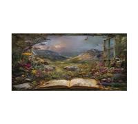 LUYYSKY Oil Painting Rustic Open Window Quick-Drying Beach Towel, Beautiful Vintage Forest Field Wildflowers Landscape Travel Vacation Single Sided Pile Bathroom Towels