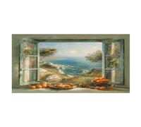 LUYYSKY Oil Painting Rustic Orange Quick-Drying Beach Towel, Retro Colorful Ocean Italian Coastal Scenery Fruit Theme Travel Vacation Single Sided Pile Bathroom Towels