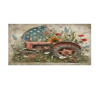 LUYYSKY Realistic American Tractor Absorbent Beach Towel, Vintage Rustic Western Farm Wildflower Old Red Tractor Outdoor Single-Sided Velvet Beach Towel
