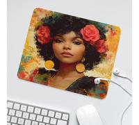 LUYYSKY Realistic Black African Woman Non-Slip Rubber Mouse Pad Classic Boho Ethnic Tribal Native Black Girl Rose Floral Mouse Pads for Computers Laptop Mouse-30 x 25 CM
