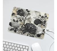 LUYYSKY Realistic Geometric Black White Floral Non-Slip Rubber Mouse Pad Modern Retro Botanical Boho Plant Flowers Print Mouse Pads for Computers Laptop Mouse-24 x 20 CM