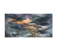 LUYYSKY Realistic Rustic Crows Absorbent Beach Towel, Fantasy Vintage Halloween Theme Wild Animals Black Raven Outdoor Single-Sided Velvet Beach Towel
