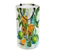 LUYYSKY Realistic Rustic Lemon Versatile Storage Laundry Basket, Oil Painting Colorful Tropical Fruit Lemon Drinks Print Large Capacity Bathroom Hamper With Handle