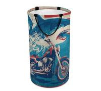 LUYYSKY Realistic Watercolor Antique Motorcycle Versatile Storage Laundry Basket, Beautiful Abstract American Flag Ocean Animal Shark Large Capacity Bathroom Hamper With Handle