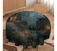 LUYYSKY Retro Abstract Enchanted Forest Waterproof Round Tablecloth Antique Realistic Botanical Plants Animal Birds Pattern Washable Table Cover for Kitchen-91.4" Wx91.4 L cm