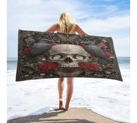 LUYYSKY Retro Abstract Skull Skeleton Quick-Drying Beach Towel, Gothic Realistic Animal Crow Butterfly Plant Red Rose Flowers Travel Vacation Single Sided Pile Bathroom Towels-80 W cm x 160" L cm