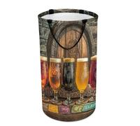 LUYYSKY Retro Abstract Wine Glasses Versatile Storage Laundry Basket, Beautiful Rustic Farm Log Cabin Wooden Table Beer Wheat Print Large Capacity Bathroom Hamper With Handle