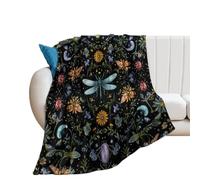 LUYYSKY Retro Aesthetic Boho Dragonflies Flannel Blanket Bedding Sofa Decor Beautiful Abstract Animal Dragonfly Butterflies Floral Pattern Soft Warm Throw Blanket, 76x100 cm