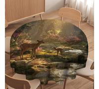 LUYYSKY Retro Aesthetic Wildlife Elk Waterproof Round Tablecloth Classic Natural Spring Forest Pink Flowers Hunting Theme Animal Deer Washable Table Cover for Kitchen-127 Wx127 L cm