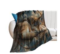 LUYYSKY Retro Aesthetic Wolves Flannel Blanket Bedding Sofa Decor Abstract Watercolor Full Moon Dreamcatcher Animal Wolf Pattern Soft Warm Throw Blanket, 100x130 cm