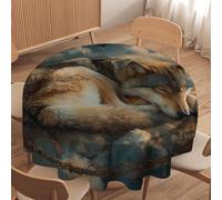LUYYSKY Retro Aesthetic Wolves Waterproof Round Tablecloth Abstract Watercolor Full Moon Dreamcatcher Animal Wolf Pattern Washable Table Cover for Kitchen-177.8" Wx177.8 L cm