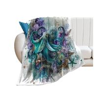 LUYYSKY Retro Beautiful Animals Octopus Flannel Blanket Bedding Sofa Decor Colorful Abstract Ocean Sea Life Animals Coral Monster Octopus Compass Soft Warm Throw Blanket, 100x130 cm
