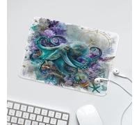 LUYYSKY Retro Beautiful Animals Octopus Non-Slip Rubber Mouse Pad Colorful Abstract Ocean Sea Life Animals Coral Monster Octopus Compass Mouse Pads for Computers Laptop Mouse-24 x 20 CM