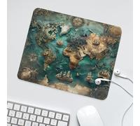 LUYYSKY Retro Beautiful Antique Map Waterproof Base Mouse Pad Classic Nautical Ocean Waves Pirate Ship Map Compass Desk Accessories Decor Lightweight Mouse Pad-30 x 25 CM
