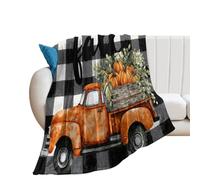 LUYYSKY Retro Cartoon Antique Truck Flannel Blanket Bedding Sofa Decor Classic Rustic Fall Thanksgiving Plant Pumpkin Old Truck Pattern Soft Warm Throw Blanket, 150x200 cm