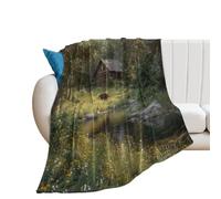 LUYYSKY Retro Classic Animal Bear Flannel Blanket Bedding Sofa Decor Modern Western Natural Forest Farmhouse Black Bear Flowers Print Soft Warm Throw Blanket, 130x150 cm