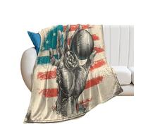 LUYYSKY Retro Classic Rugby Ball Lightweight Flannel Blanket Abstract Rustic Patriotic American Flag Sports Game Football Cozy Soft Throw Blanket, 76x100 cm